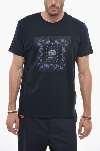 Paisely Patterned Solid Color Crew-neck T-Shirt