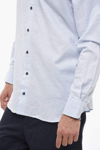 Camicia Collo Coreana in Misto Lino