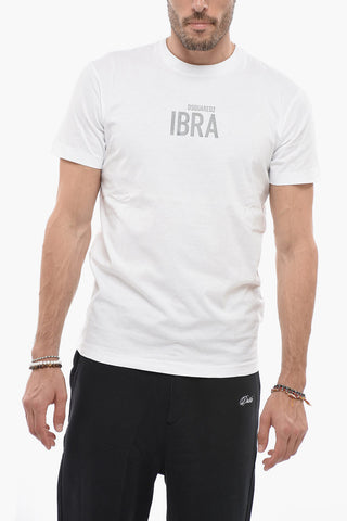Solid Color IBRA Crew-neck T-Shirt with Contrasting Print