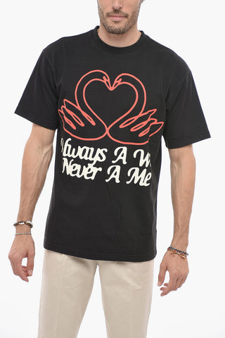 Contrasting Printed Cotton Crew-neck T-shir