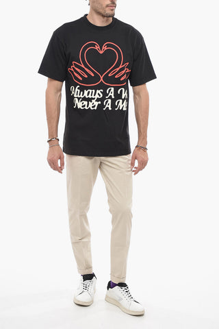Contrasting Printed Cotton Crew-neck T-shir