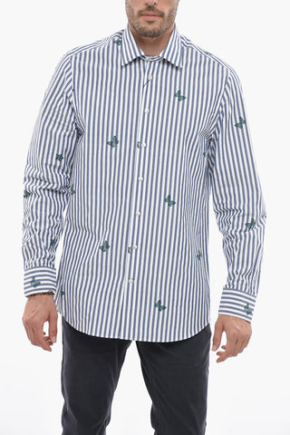 Two-Tone Striped Shirt with Butterflies Print
