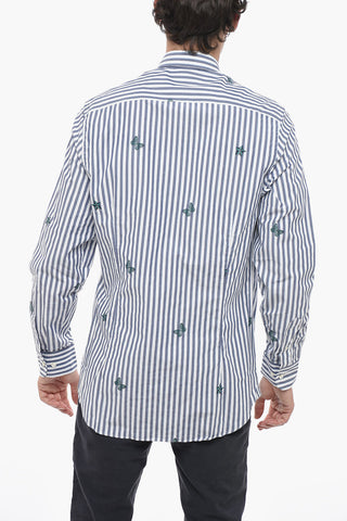 Two-Tone Striped Shirt with Butterflies Print