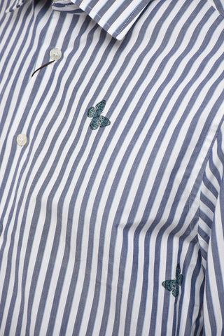 Two-Tone Striped Shirt with Butterflies Print
