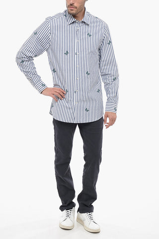 Two-Tone Striped Shirt with Butterflies Print