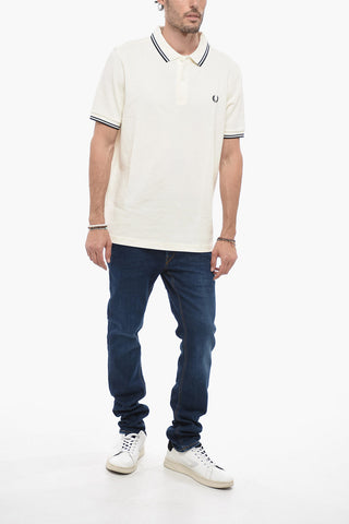 Solid Color Cotton Pique' Polo Shirt with Contrasting Details