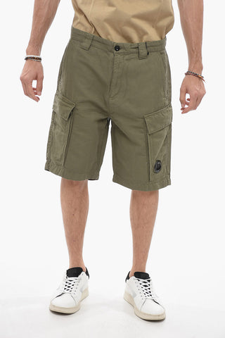 Shorts Cargo in Cotone e Lino con Passanti