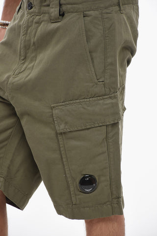 Shorts Cargo in Cotone e Lino con Passanti