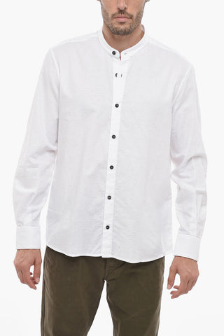 mandarin Collar Flax Blend Shirt