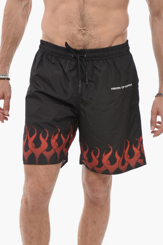 Costume Da Bagno Boxer Con Stampa Fiamme