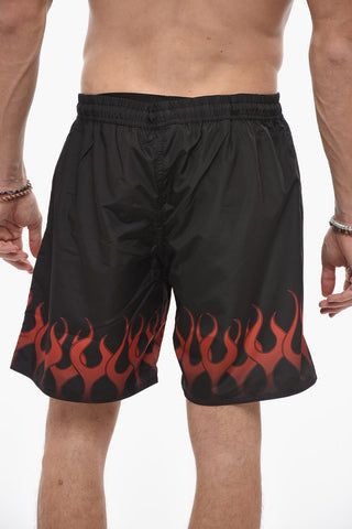 Costume Da Bagno Boxer Con Stampa Fiamme