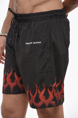 Costume Da Bagno Boxer Con Stampa Fiamme