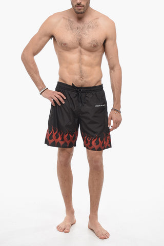 Costume Da Bagno Boxer Con Stampa Fiamme