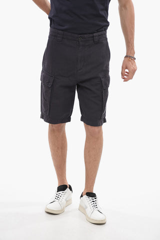 Shorts Cargo in Cotone e Lino a Tinta Unita