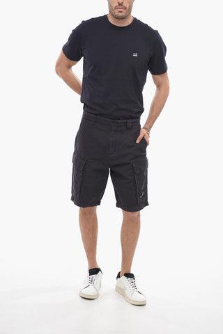 Shorts Cargo in Cotone e Lino a Tinta Unita