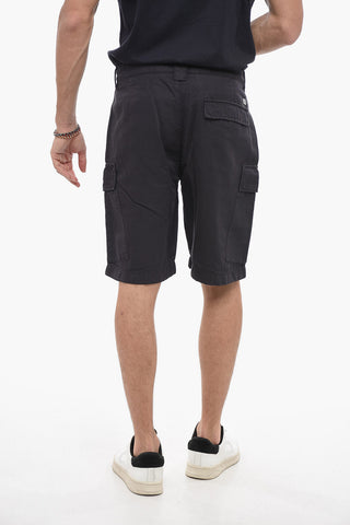 Shorts Cargo in Cotone e Lino a Tinta Unita