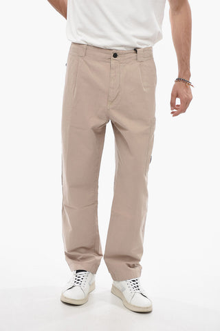 Pantaloni a 1 Pince in Cotone e Lino con Passanti