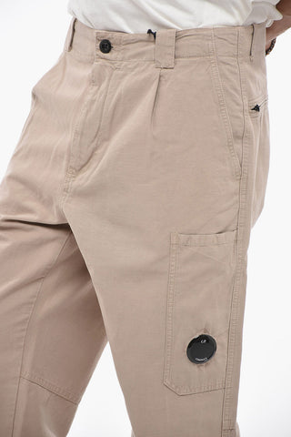 Pantaloni a 1 Pince in Cotone e Lino con Passanti