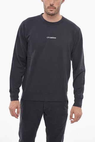 Solid Color Brushed Cotton Crew-neck Sweatshirt with Contrasting Logo