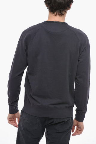 Solid Color Brushed Cotton Crew-neck Sweatshirt with Contrasting Logo