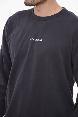 Solid Color Brushed Cotton Crew-neck Sweatshirt with Contrasting Logo