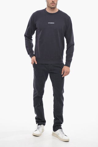 Solid Color Brushed Cotton Crew-neck Sweatshirt with Contrasting Logo