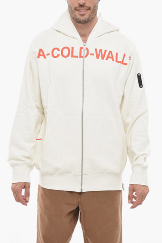 Felpa Con Cappuccio In Cotone Garzato Con Stampa Logo E Zip
