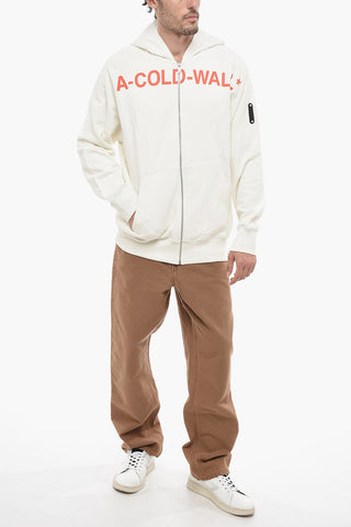 Felpa Con Cappuccio In Cotone Garzato Con Stampa Logo E Zip