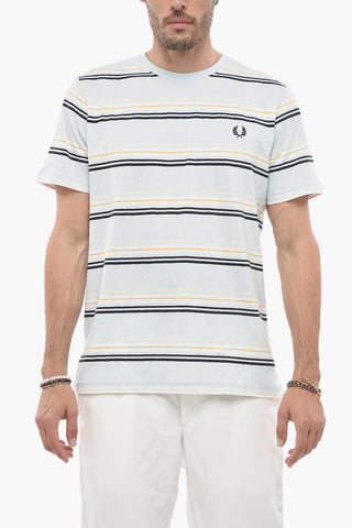 T-Shirt Girocollo a Righe con Logo Ricamato