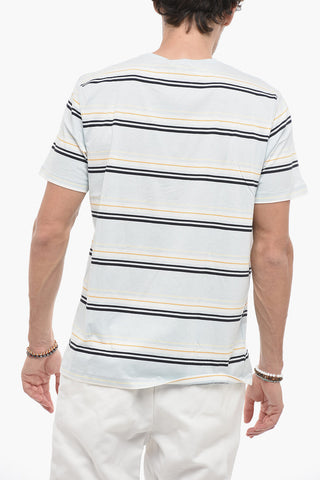 T-Shirt Girocollo a Righe con Logo Ricamato