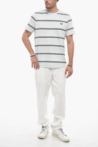 T-Shirt Girocollo a Righe con Logo Ricamato