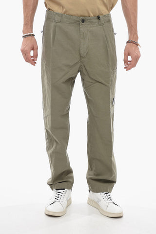 Cotton and Linen Single-Pleat Pants with Belt Loops