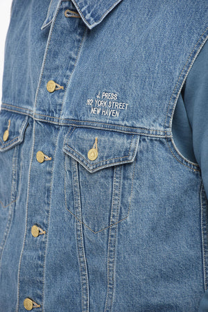 Ärmellose Denim-Jacke mit goldenen Knöpfen