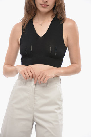 STUDIO Crop Top in Maglia TUNICA con Scollo a V