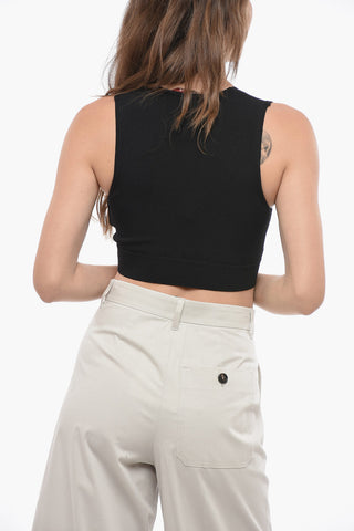 STUDIO Crop Top in Maglia TUNICA con Scollo a V