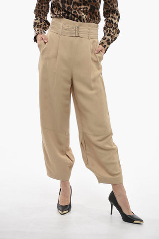 High-waisted Linen Blend Pants with Belt