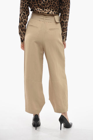 High-waisted Linen Blend Pants with Belt