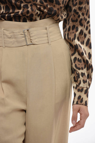 High-waisted Linen Blend Pants with Belt