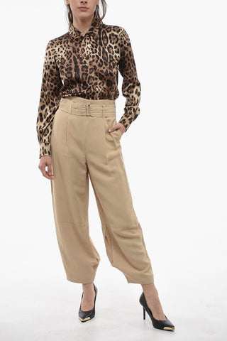 High-waisted Linen Blend Pants with Belt