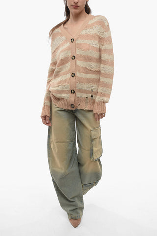 Oversized Openwork Cardigan with Distressed Detail
