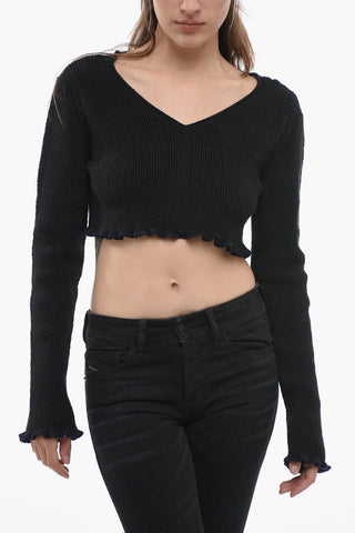 Ribbed Cropped SANTON Sweater with Gathered Detail