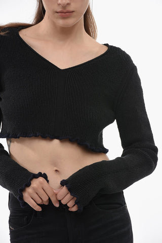 Ribbed Cropped SANTON Sweater with Gathered Detail