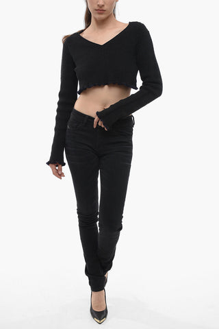 Ribbed Cropped SANTON Sweater with Gathered Detail