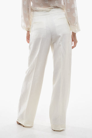 Single-pleated Pure Linen Palazzo Pants