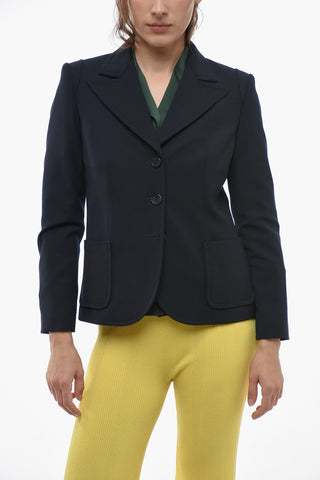 Wool Blend Blazer with Peak Lapel