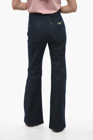 Dark-washed Bootcut Denims with Pleats