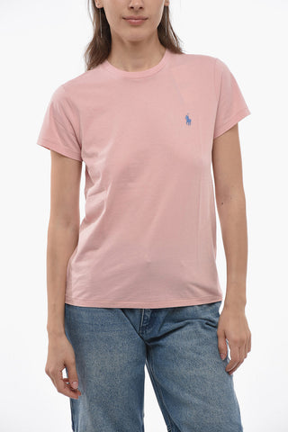 Solid Color Crew-neck T-Shirt with Embroidered Logo