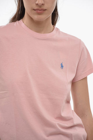 Solid Color Crew-neck T-Shirt with Embroidered Logo