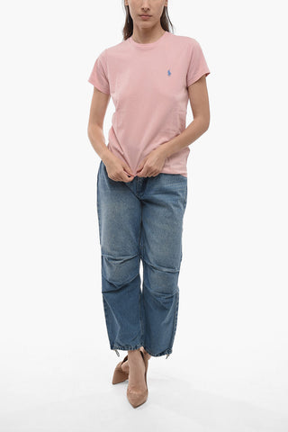 Solid Color Crew-neck T-Shirt with Embroidered Logo