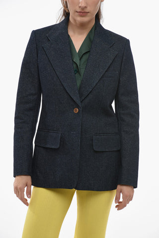 Blazer Monopetto in Denim con Tasche ad Aletta